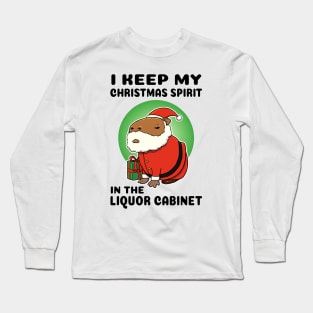 I keep my Christmas spirit in the liquor cabinet Capybara Santa Long Sleeve T-Shirt